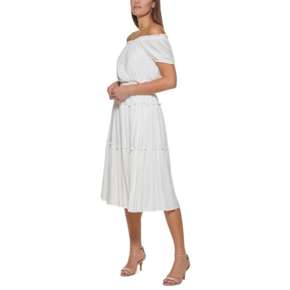 Tommy Hilfiger White Ruffled Peasant Midi Dress size 10
